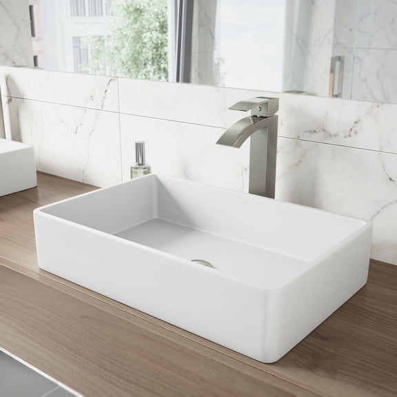 Vigo Vgt1230 Magnolia 21" Rectangular Stone Composite Vessel Bathroom Sink - Nickel