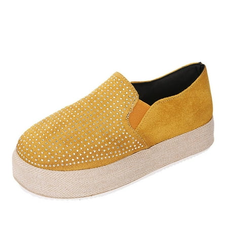 

AnuirheiH Women Shoes Fall New Style Large Size Hemp Rope Round Head Low Cut Female Solid Color Rhinestone Foreign Trade Casual Shoes Sale Clearance