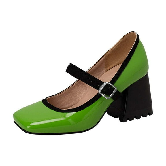 RUIYANQI Women's Patent Leather Mary Jane Pumps Square Toe Ankle Strap Block Heel Shoes Trendy Fashion Party Evening Footwear Comfortable Chunky Heel Design for Office Daily Wear Bright Colors