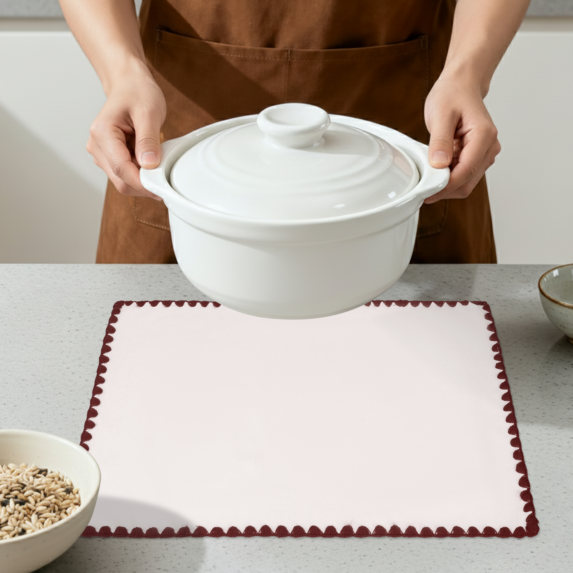 Unique Bargains Farmhouse Set of 4 Linen Placemats for Dining Table Decor Brown