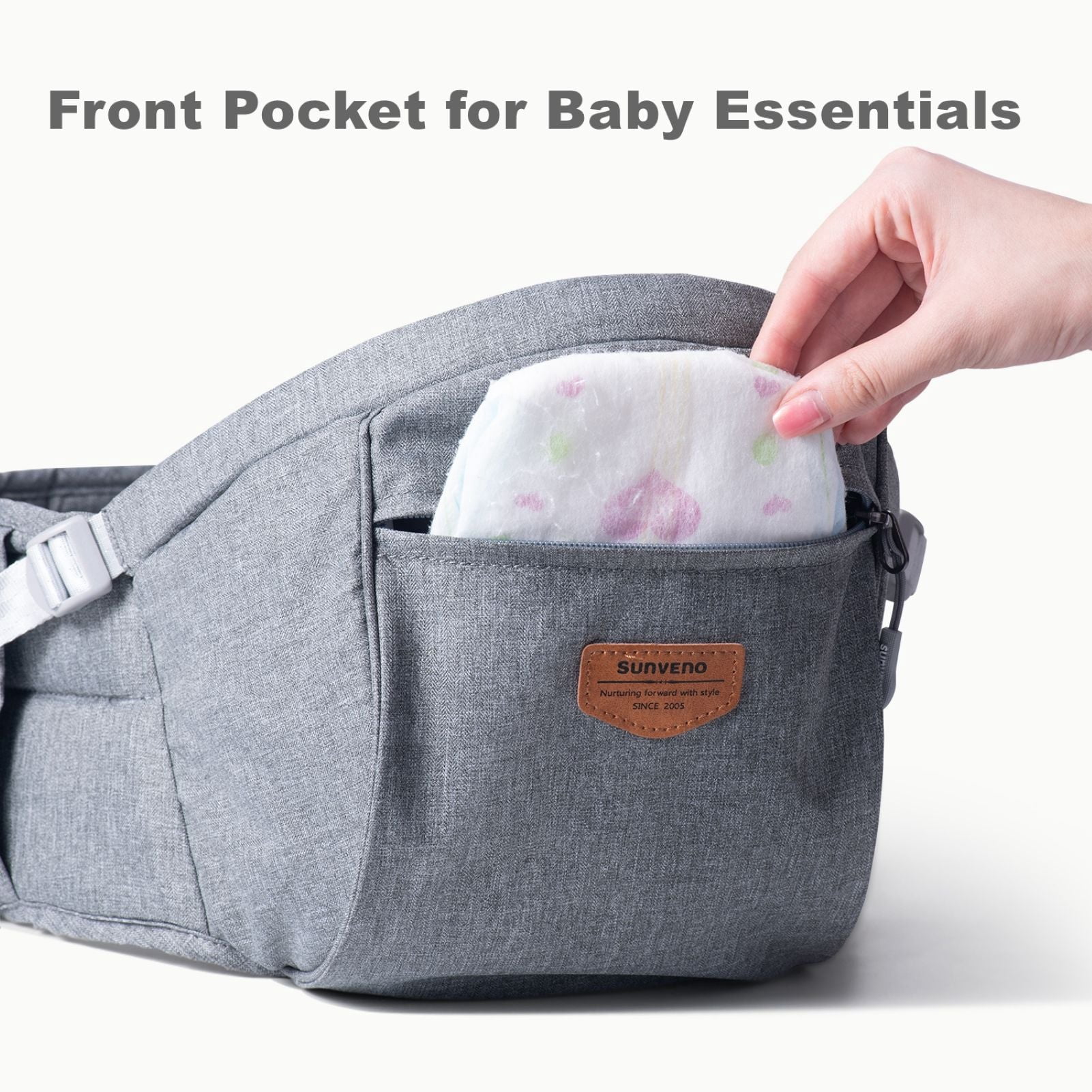 Sunveno Ergonomic Hip Baby Carrier with Seat, Adjustable Waistband & Storage Pockets, Newborn to Toddler up to 45 lbs