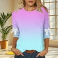 thumbnail image 4 of LEKWK Long Sleeve Tops for Women Casual Slim Fit Crew Neck Long Sleeve Shirts Regular Fit Blue Gradient Ombre Casual Tops Bow Knot Sleeve Detail Spring Daily Outfits, 4 of 6