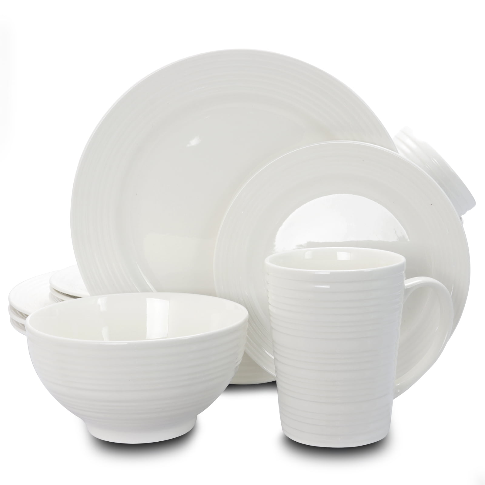 Gibson Home Amelia Court 16 Piece Dinnerware Set in White Embossed