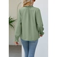 thumbnail image 5 of Solid Color Long Sleeve Ruffle Tie Neck Light Blouse for Women Green X-Large, 5 of 5