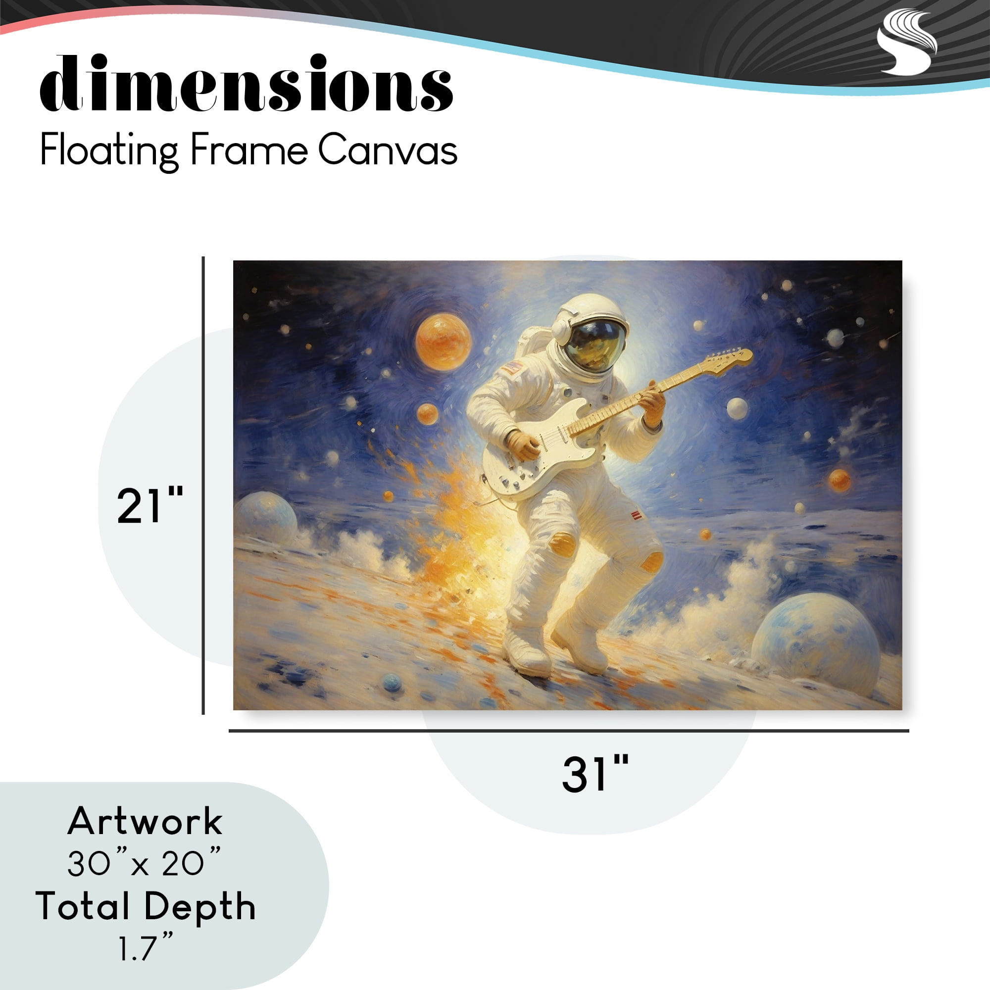 Space Astronaut Musician Gray Framed Floater Canvas Wall Art, design by Angie Hawke