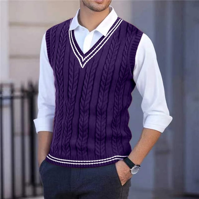Gilet en Tricot Ajusté pour Hommes Sans Manches Col Rond Léger Extensible Doux pour l'Hiver et Confort Décontracté