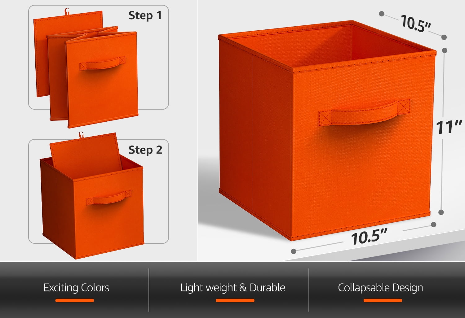 Sorbus 11" Foldable Fabric Storage Cube Bin, Orange (2 pack)