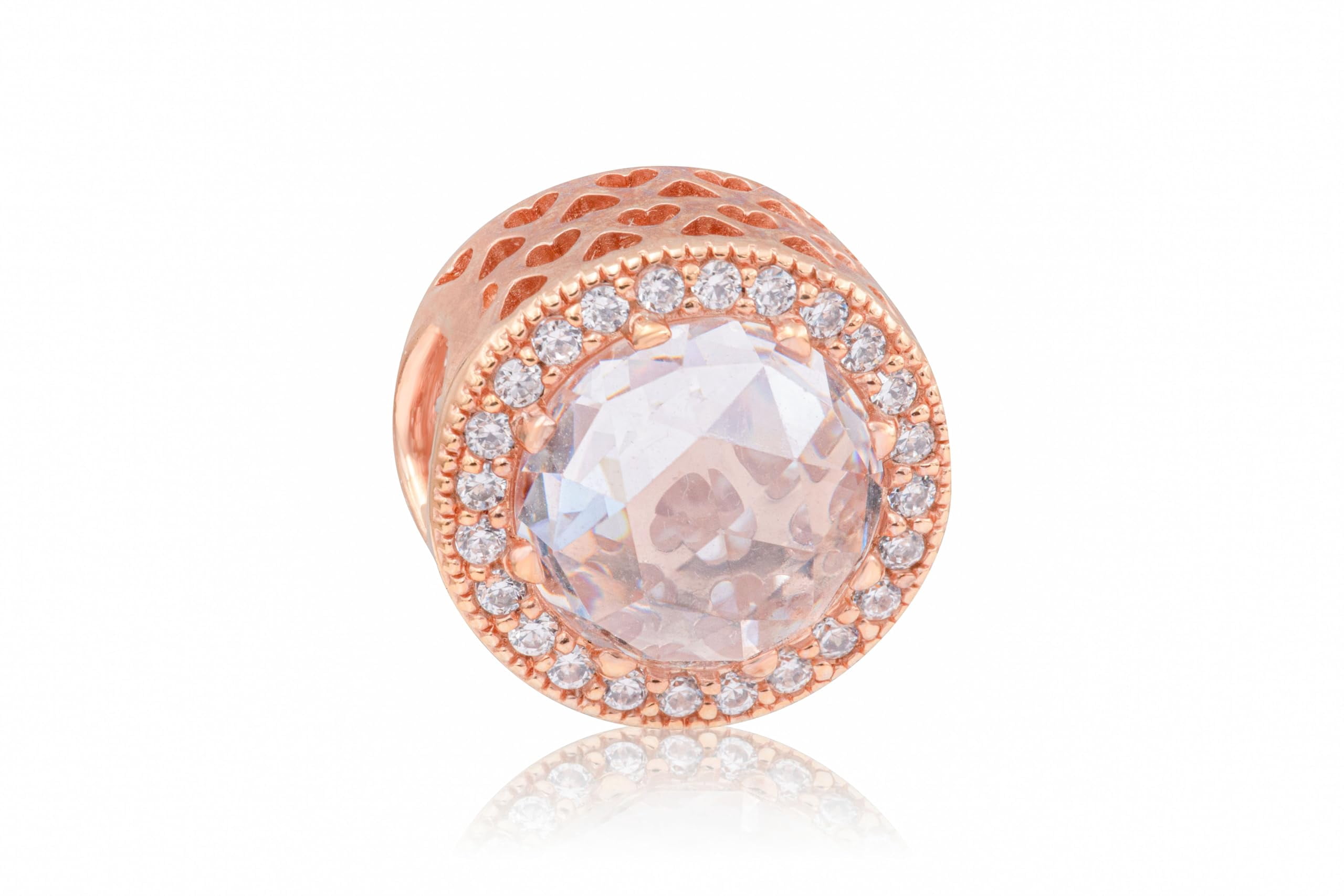 Charm in Rose w/clear CZ cut-out heart details Charm 781725CZ