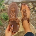 thumbnail image 2 of Xfvqtps Flat Sandals for Women Elastic Clip Toe Flower Decor Non Slip Beach Slip on Sandals Brown, 2 of 9