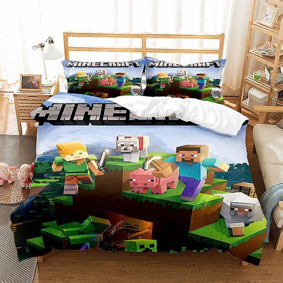 Minecraft 3d Digital Print Duvet Set Sheet Three Piece Student Bedding Set