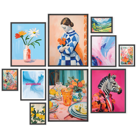 Nistio® Maximalist Gallery Wall Art, Watercolor Maximalism Wall Prints, Blue Maximalist Home Decor, Floral Eclectic Wall Art Prints, Zebra Prints, Set of 10 (Unframed)