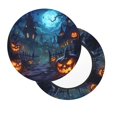 Bar Stool Covers Round, Halloween Pumpkin Castle Purple Washable Round