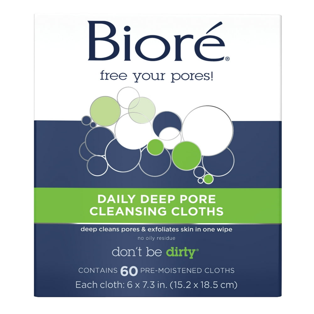 Biore Daily Facial Cleansing Cloths Makeup Remover Wipes, 60 ct