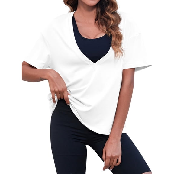 Summer Short Sleeved Women Deep V Neck Solid T Shirt Tops
