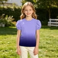 thumbnail image 3 of Kukoosong Girls' Gradient Color T-Shirts with Puff Sleeves, Casual Short Sleeve Crewneck Graphic Tees, Summer Outfit Fashion Top for Kids, 3 of 7