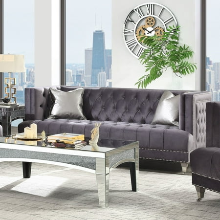 Sofamania Coupon Code - Angolo 2 Sectional 40% Off @Sofamania.com 1 ACME Hgio Sofa /2 Pillos, Gray Vlvt 55265