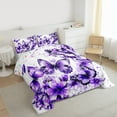 thumbnail image 3 of Feelyou Watercolor Butterfly Queen Comforter Set for Women, Purple Flower Floral Bedding Sets, Chic Artwork Splash Reversible Bedding Comforter Set, Microfiber Bedroom Decor, 3pcs, 3 of 8