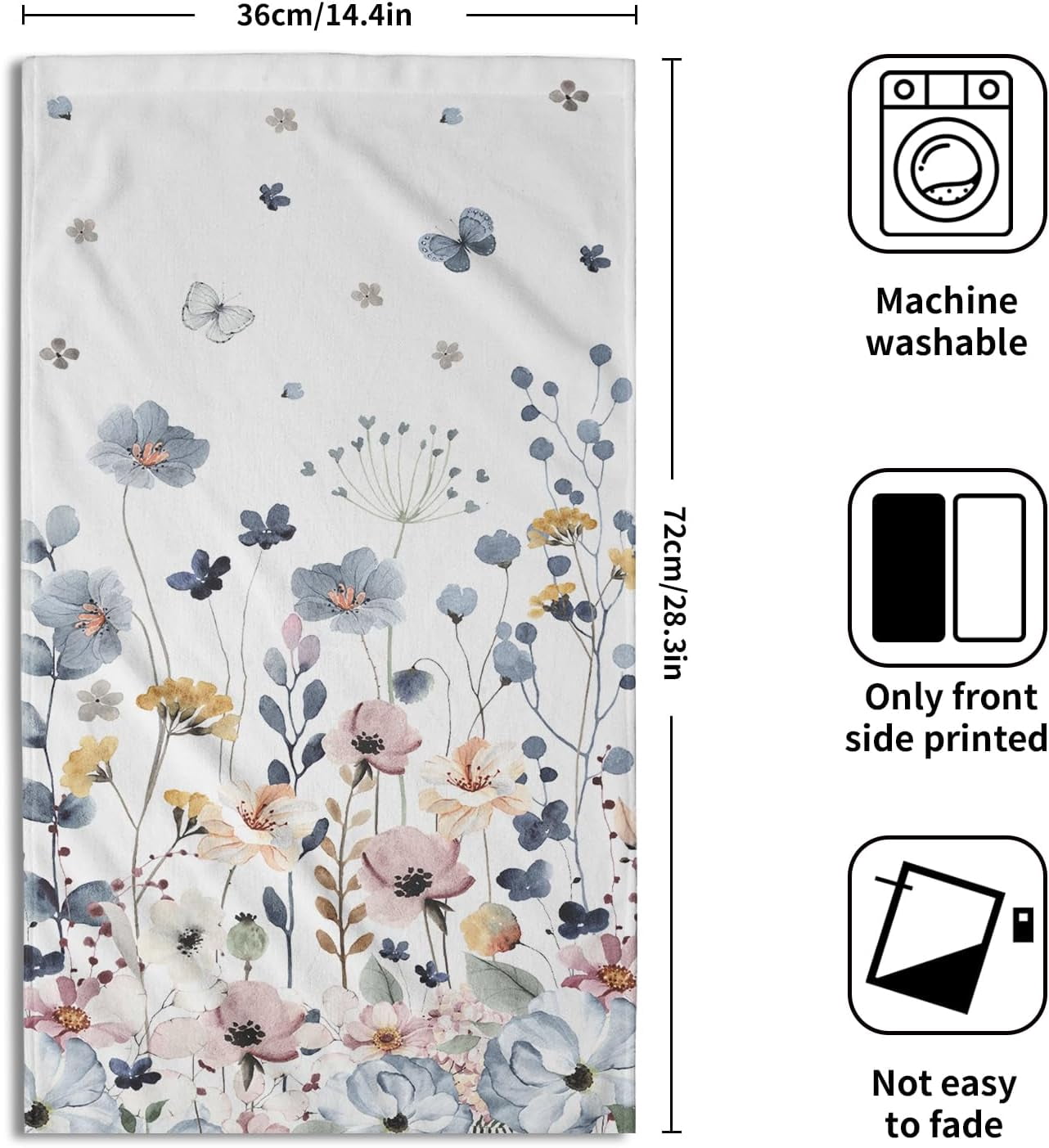 Flowers Grey Hand Towel Set of 2,Wildflowers Towels Lightweight Absorbent Decorative Multipurpose Towels for Yoga Gym Spa Hotel Bathroom Kitchen 28x14 in