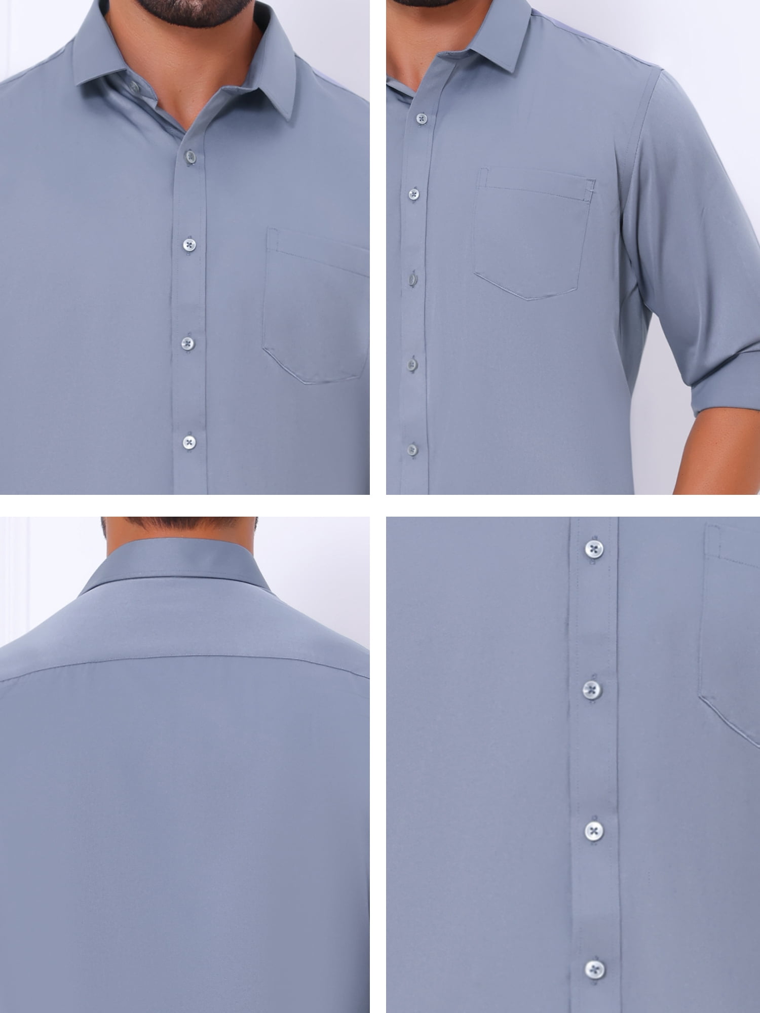 Unique Bargains Men's Long Sleeve Regular Fit Business Button Down Formal Shirt S Grey
