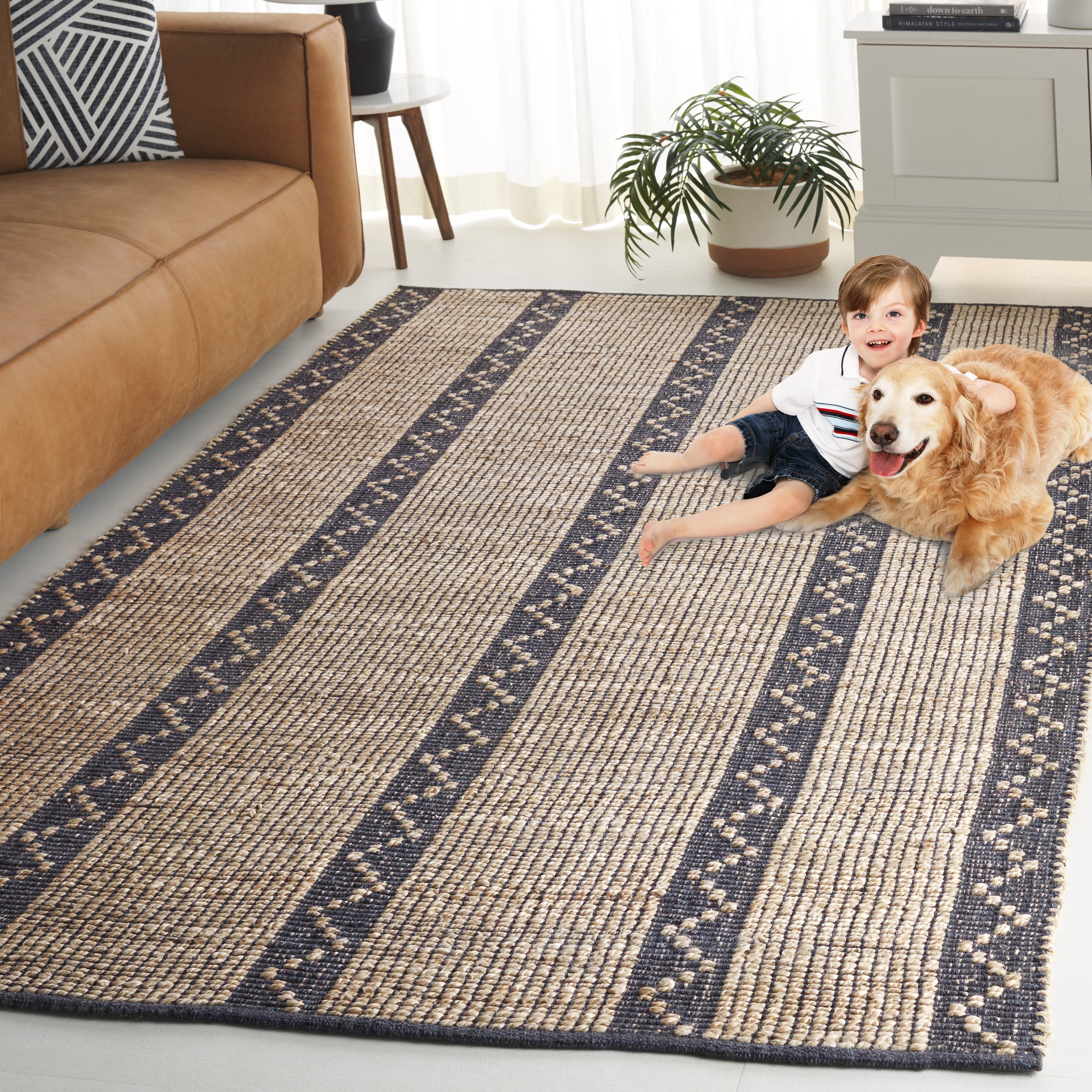 SAFAVIEH Natural Fiber Nanette Striped Area Rug, Natural/Gray, 8' x 10'