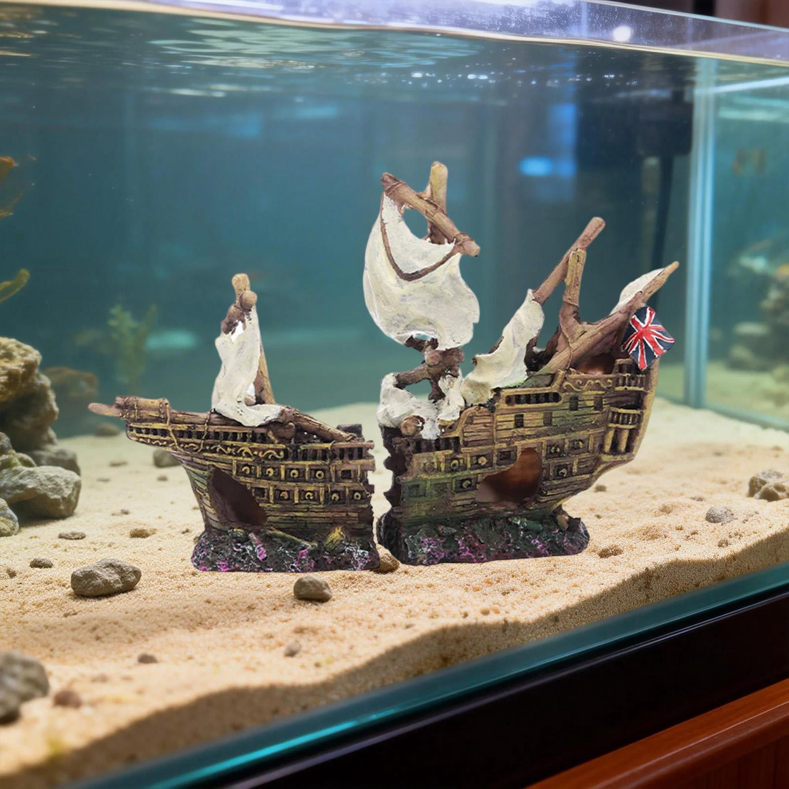 Bvdfgk Aquarium Ornament Wreck Hideout Ship Accessory Sunken Ship Resin for Fish Shrimp Style B