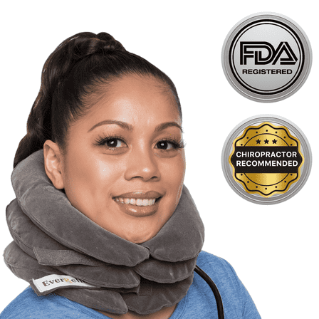 EverRelief Cervical Neck Traction Device - Inflatable Pillow for Alignment, Posture, Mobility (Gray)