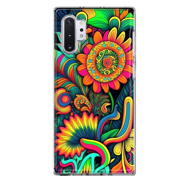 MUNDAZE Samsung Galaxy Note 10 Plus Shockproof Clear Hybrid Protective Phone Case Neon Psychedelic Indie Hippie Sunflowers Cover
