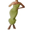 thumbnail image 2 of Femmes Plume Ourlet Robe Sans Manches Spaghetti Sangle Bodycon Midi Robe Cocktail Party Clubwear, 2 of 6