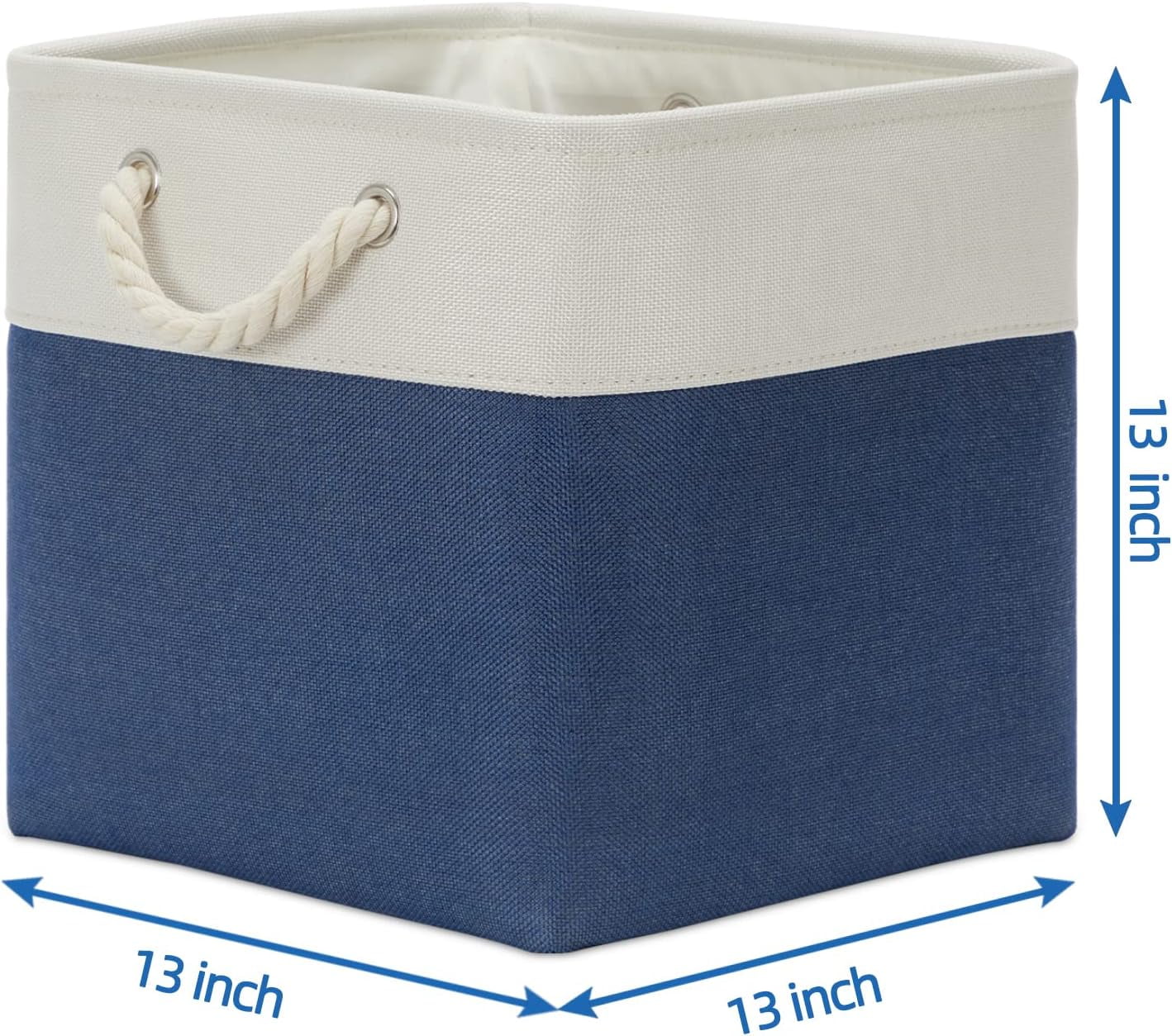 Storage Baskets for Shelves 13x13 Baskets for Gifts Empty, 4 Pack Shelf Baskets Large Storage Baskets Cube Storage Bins Fabric Storage Cubes with Handles for Shelves (White&Blue)