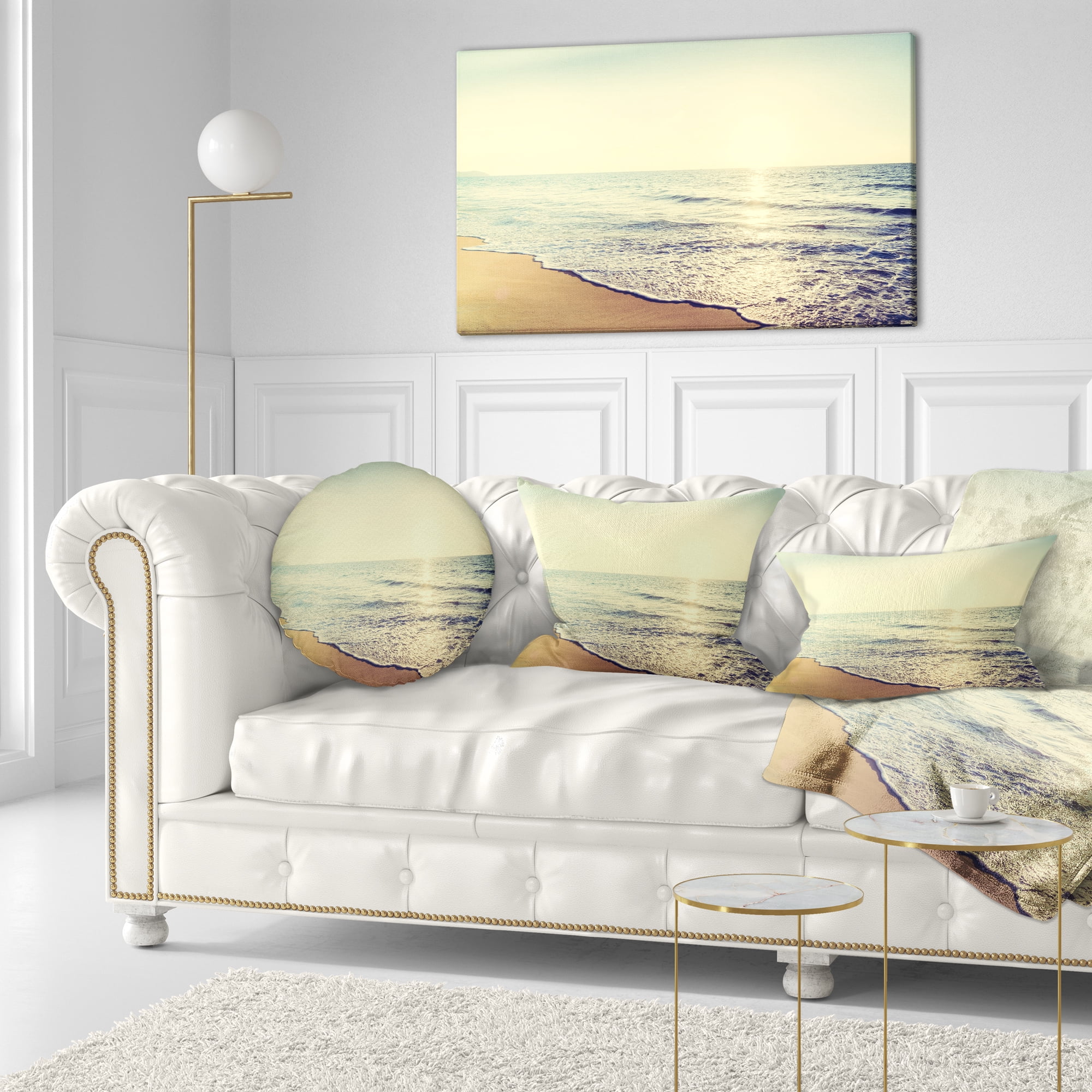 Designart Bright Seashore during Sunset - Seashore Throw Pillow - 12x20