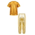 thumbnail image 2 of inlzdz Kids Dance Outfit Girls Boys Shiny Short Sleeve Tops with Trousers Set Modern Jazz Hip Hop Dance Comtumes Tracksuit Gold 8, 2 of 5