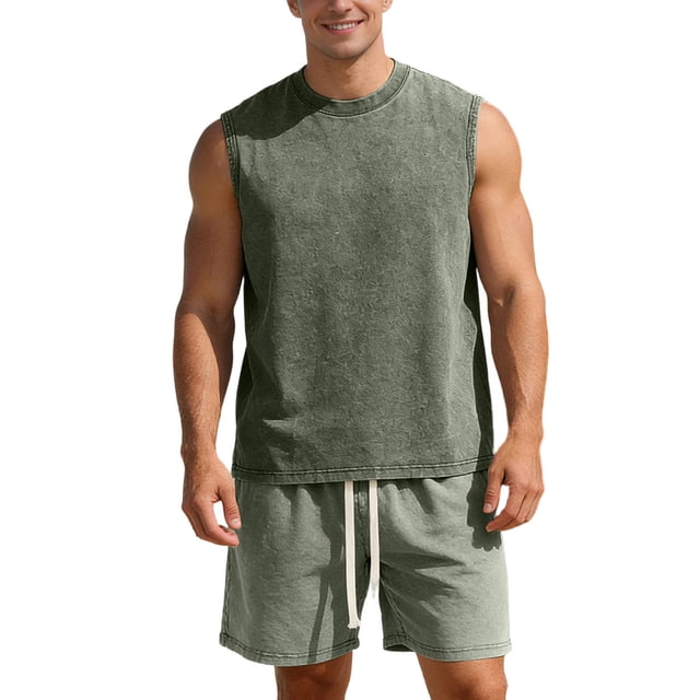 Men's Suit Set for Spring Summer Lightweight Breathable Vest and Relaxed Shorts Ensemble for Casual Daily Wear