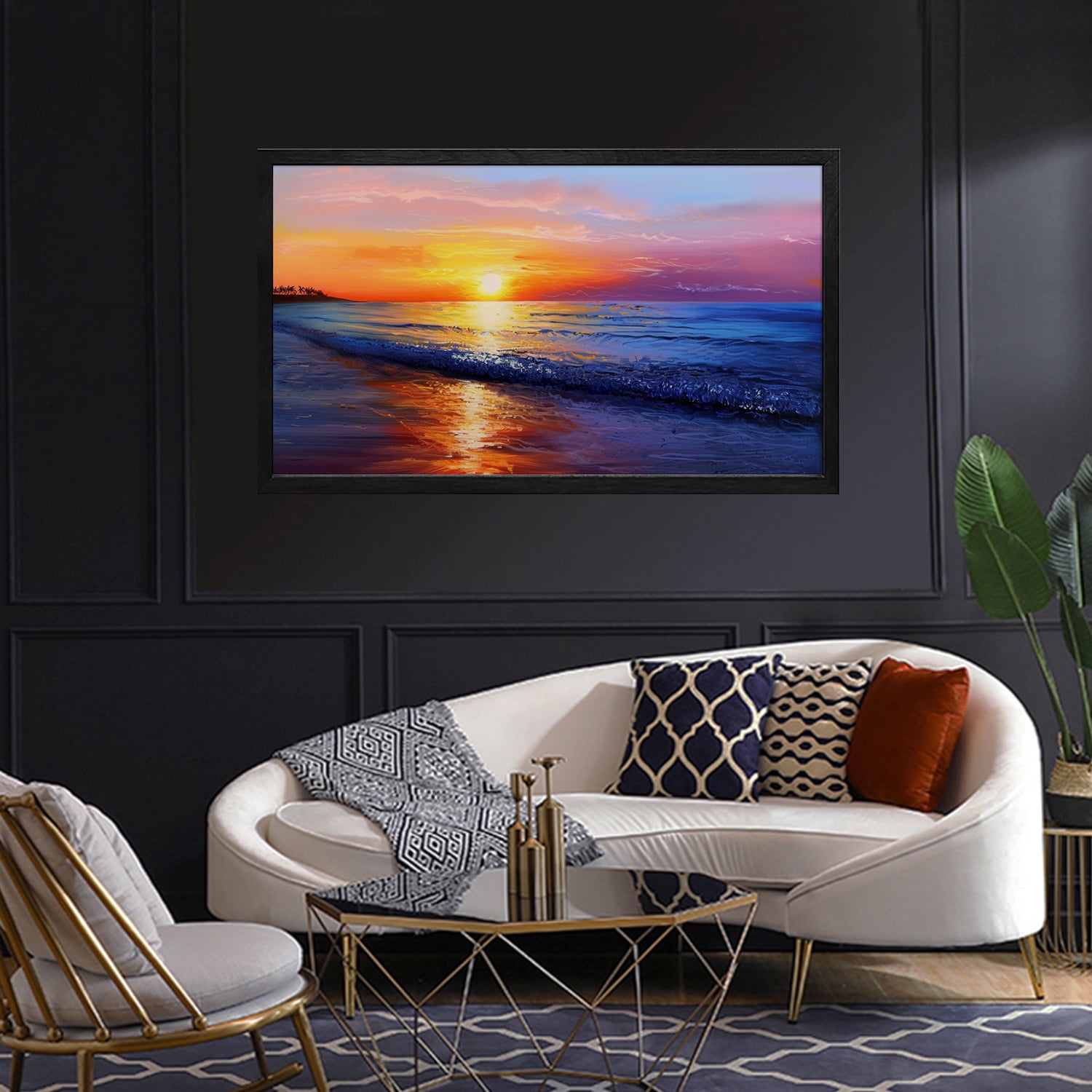 Beach Wall Art Ocean Wall Art Sunset Sea Wave Canvas art Framed wall art Painting For Livingroom Decor Office Bedroom Decoration