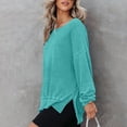 thumbnail image 5 of Oversized Sweatshirt for Women Waffle Knit Crewneck Sweatshirts Long Sleeve Side Slits Casual Pullover Tops, S-2XL, 5 of 6