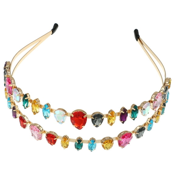 Unique Bargains Metal Colorful Glass Faux Crystal Hairband Rhinestone Headband Women Hairband Double Layer 5.63"x1.77"