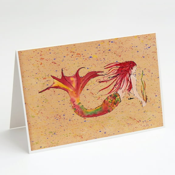 Caroline's Treasures Headed Ginger Mermaid on Coral Greeting Cards with Envelopes, 5" x 7" (8 Count)