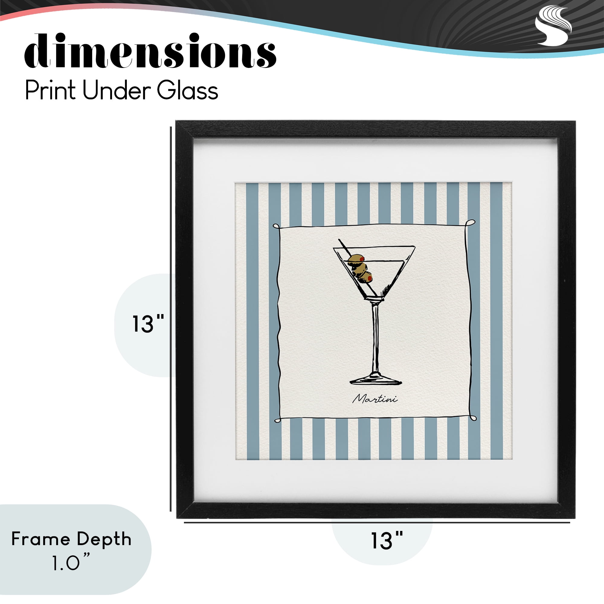 Stupell Industries Martini Summer Stripes Black Framed Print Under Glass, design by Susan Jill