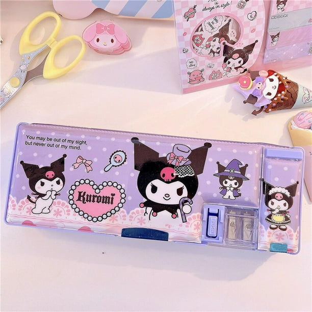 Estuche de lápices Kawaii Sanrio My Melody Kuromi, caja de papelería de doble capa con sacapuntas, suministros escolares para estudiantes