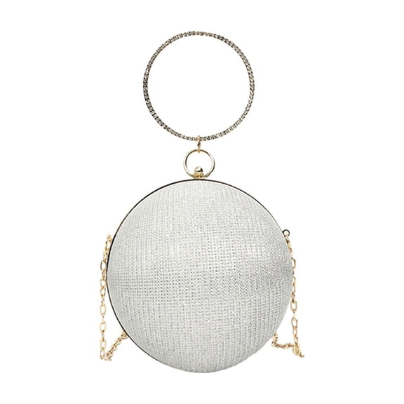 Shipiny Women's Rhinestone Encrusted Chain Bag, Shoulder Crossbody Evening Handbag, Round Spherical Banquet Clutch, Luxury Bling Purse for Party & Wedding, Silver