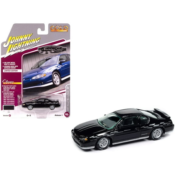 2001 Chevrolet Monte Carlo SS Black with Silver Graphics "Classic Gold Collection" 1/64 Diecast Model Cars by Johnny Lightning