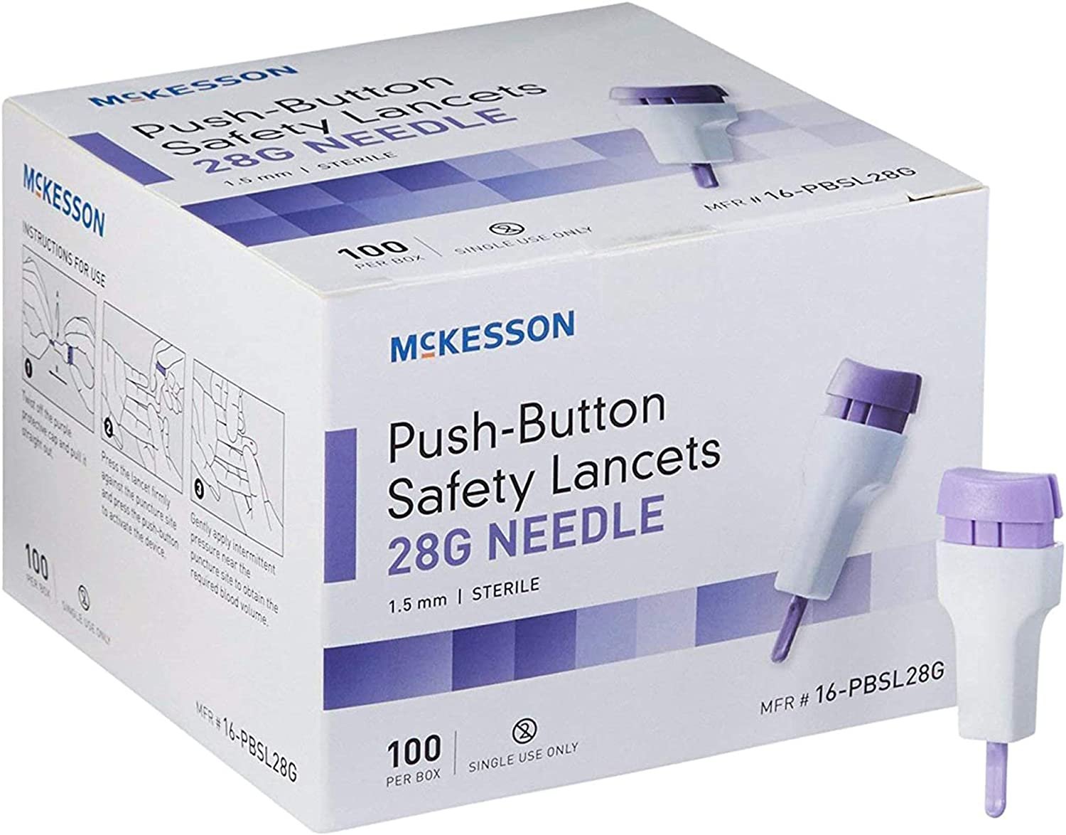 AMZ Supply Safety Lancet Needle Purple 1.5 mm. Push Button Activated