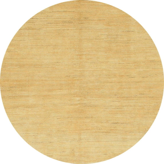 Ahgly Company Machine Washable Indoor Round Abstract Chrome Gold Yellow Area Rugs, 4' Round