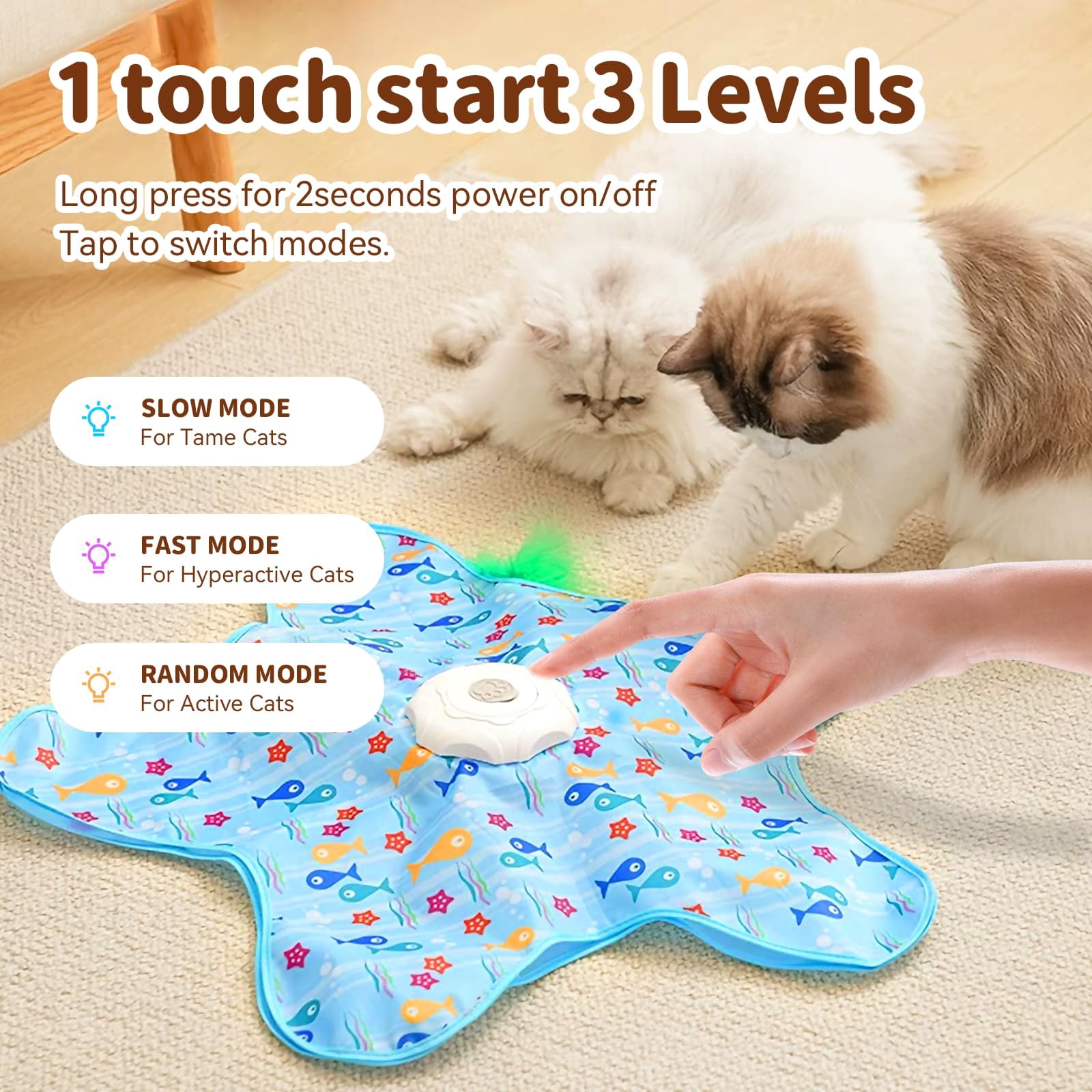 Cat Toys For Indoor Cats  Rechargeable Interactive With Touch-activated And Seek Fluttering Mouse Squeaker Bored Adult Blue
