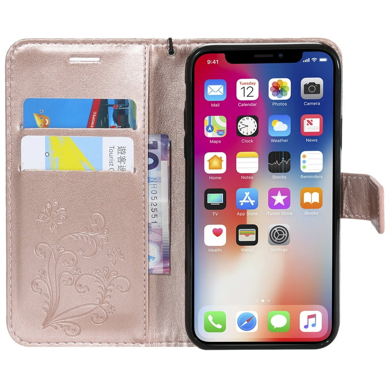 iPhone X/ XS Wallet case, Allytech Pretty Retro Embossed