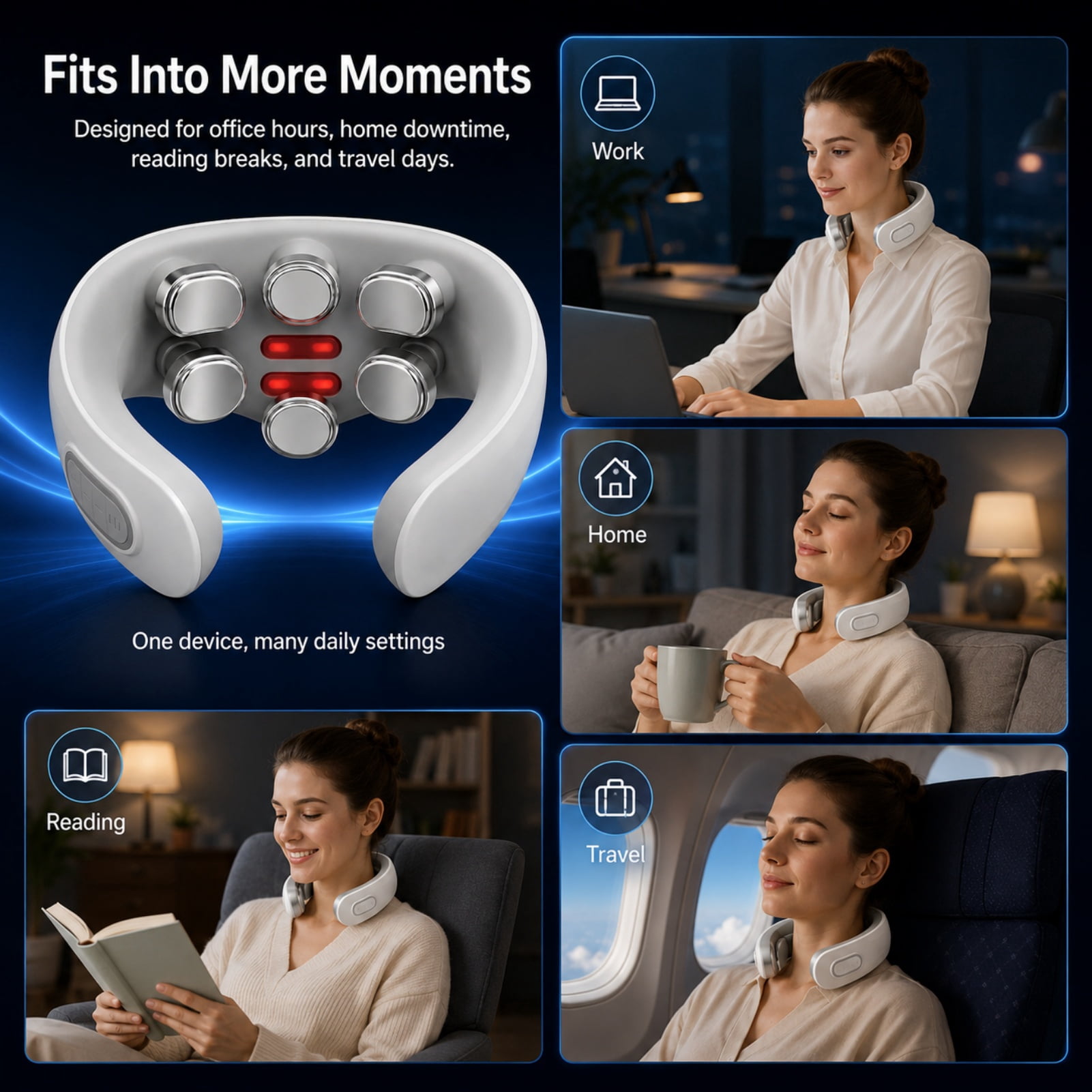 Magic Pro 3.0 Neck Massager, Magic Pro 3.0 Neck Massager 2026, Contoured Support Design with Dual-Level Mechanical Rhythmic Modes, Integrated Heat Therapy and Vibration, Ideal for Office Use