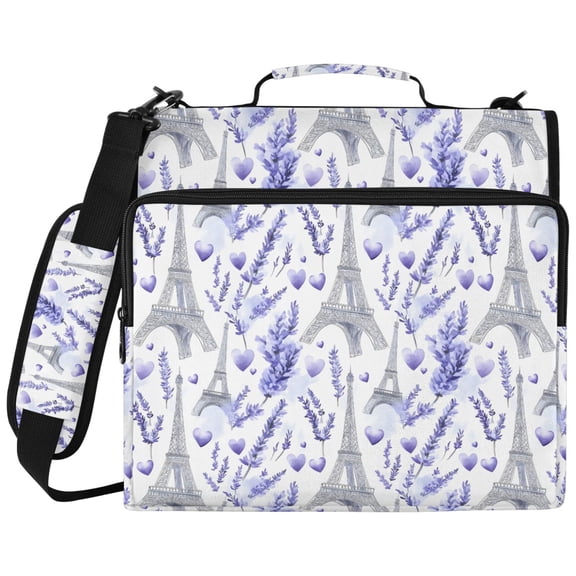 ALAZA Zipper Binder Eiffel Tower Lavender Pattern 2 inch 3 Ring 500 Sheet Capacity Trapper Keeper File Folder Organizer Bag