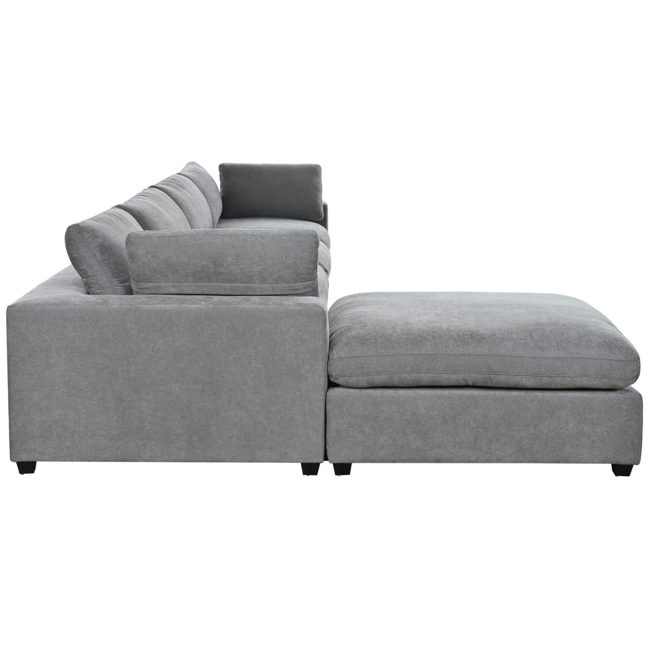 176.4" Modular Sectional Sofa with Movable Ottoman, Oversized Cloud Down Filled L-Shaped Sofa Couch, Minimalist Wide Deep Seat Convertible Couch, 5-Seater Sectional Couch for Living Room, Gray
