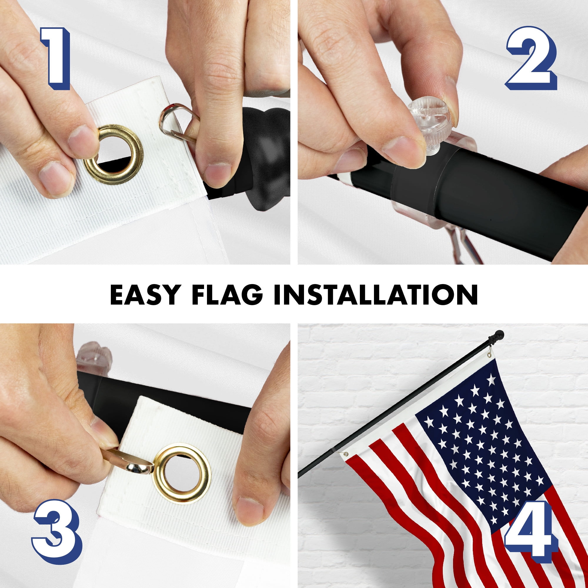 G128 Combo Pack: 5 Ft Tangle Free Aluminum Spinning Flagpole (Black) & American USA Flag 2x3 Ft, LiteWeave Pro Series Printed 150D Polyester | Pole with Flag Included