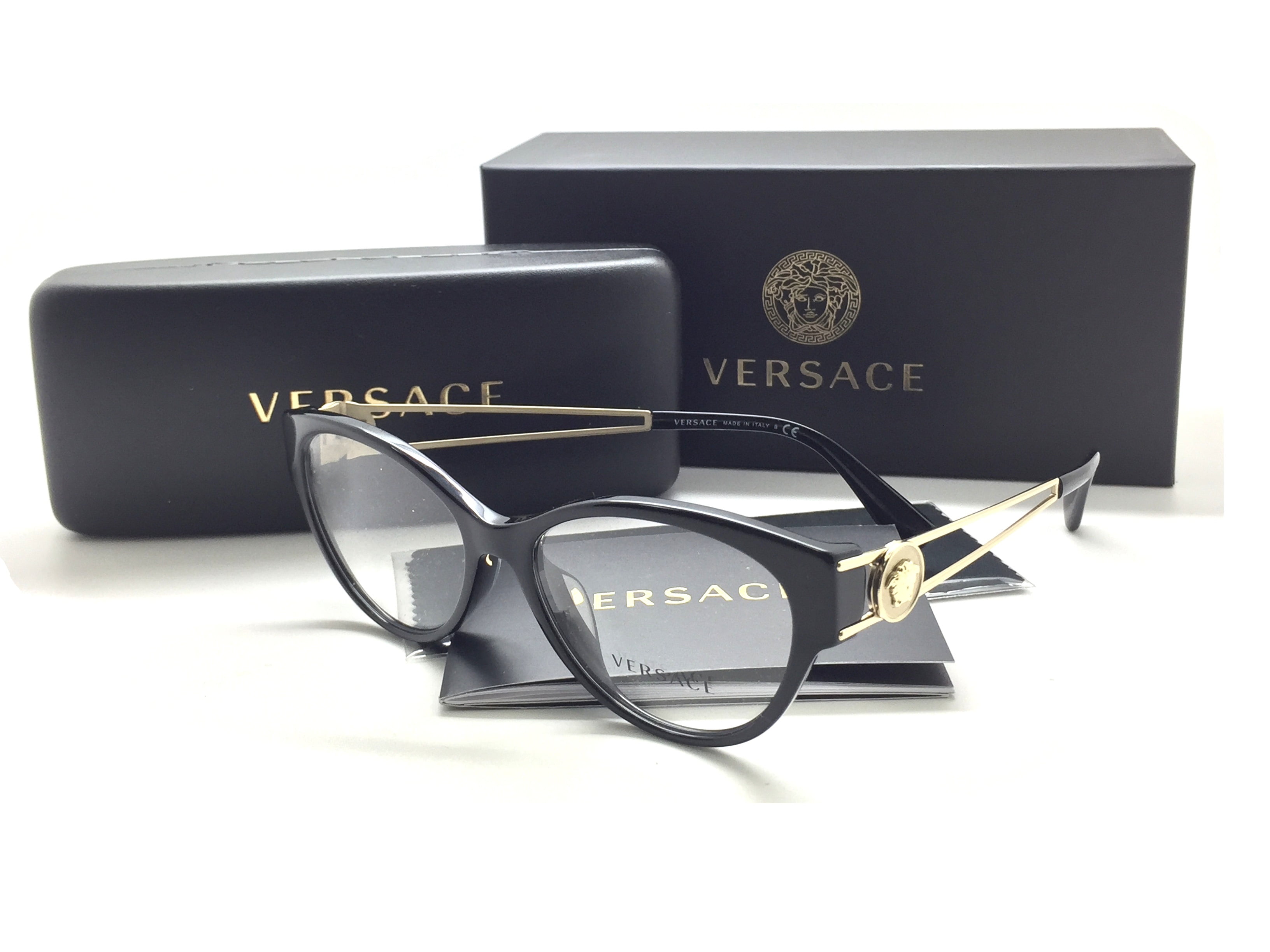 Versace Versace Women Black Cats Eye New Eyeglasses Mod 3254 A Gb1 54