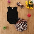 thumbnail image 2 of Fesfesfes Newborn Infant Baby Bodysuit Girls Solid Sleeveless Romper Leopard Shorts Outfits Set, 2 of 8
